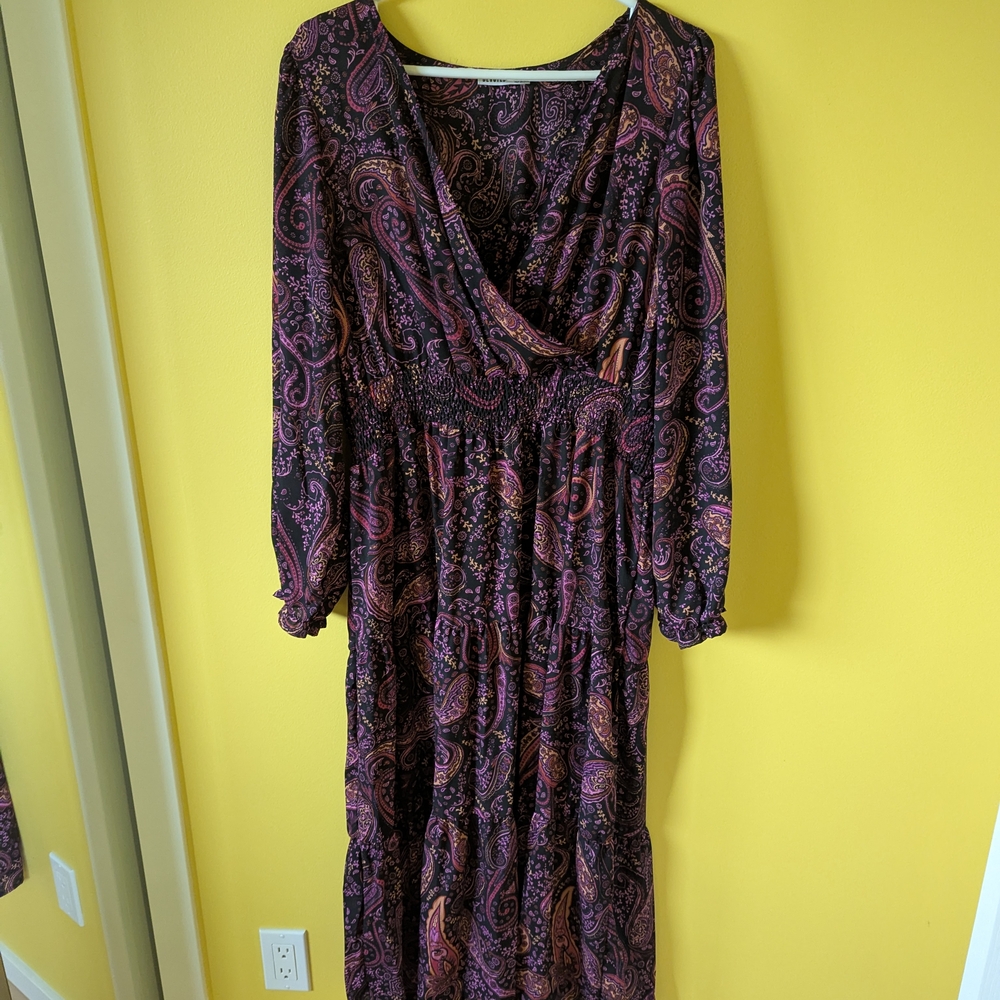 Dress Red and Purple Long Sleeve V-Neck Sundress
